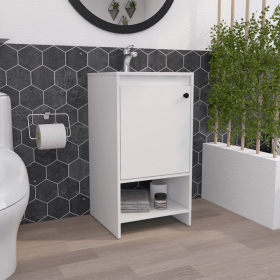 Bathroom Vanity Poket, Single Door Cabinet, Two Shelves, White Finish