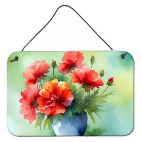 NEW Ohio Scarlet Carnations in Watercolor Wall or Door Hanging Prints Aluminum Metal Sign Kitchen Wall Bar Bathroom Plaque Home Decor, 8HX12W