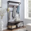 conifferism Large Hall Tree with Shoe Bench and Storage Shelf for Entryway, Coat Rack, 3-in-1 Industrial Design Organizer with Steel Frame Dark Walnut