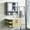 Gray bathroom cabinet with mirror