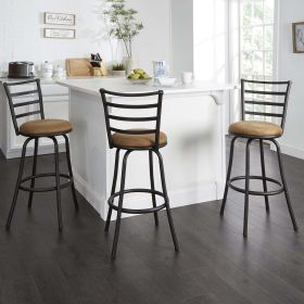 3 Pack Adjustable 24" or 29" Bronze Ladder Back Swivel Barstool (Actual Color: Tan)