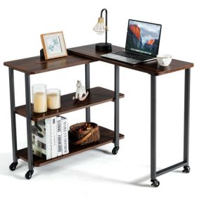 360�� Free Rotating Sofa Side Table with Storage Shelves and Casters (Color: Walnut)