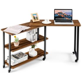 360�� Free Rotating Sofa Side Table with Storage Shelves and Casters (Color: Brown)