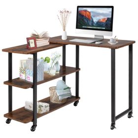 360�� Free Rotating Sofa Side Table with Storage Shelves and Casters (Color: Rustic Brown)
