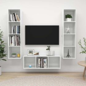 3 Piece TV Cabinet Set High Gloss White Engineered Wood (Color: White)
