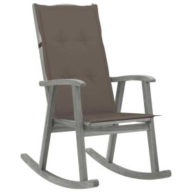 Rocking Chair with Cushions Gray Solid Acacia Wood (Color: Grey)