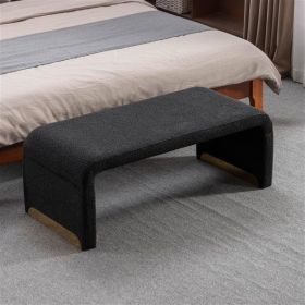 New Boucle Fabric Loveseat Ottoman Footstool Bedroom Bench Shoe Bench With Gold Metal Legs,Black (Color: as picture)