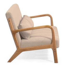 Leisure Chair with Solid Wood Armrest and Feet, Mid-Century Modern Accent Sofa,2 seat (Color: as Pic)