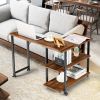 360�� Free Rotating Sofa Side Table with Storage Shelves and Casters